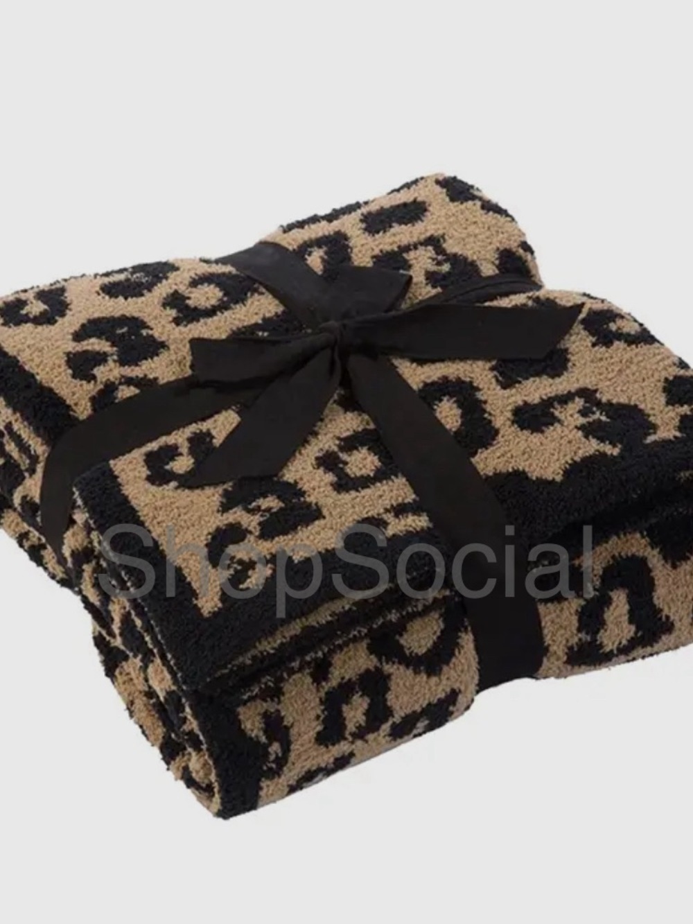 Luxury Leopard Print Cozy Throw Blanket - Black & Tan